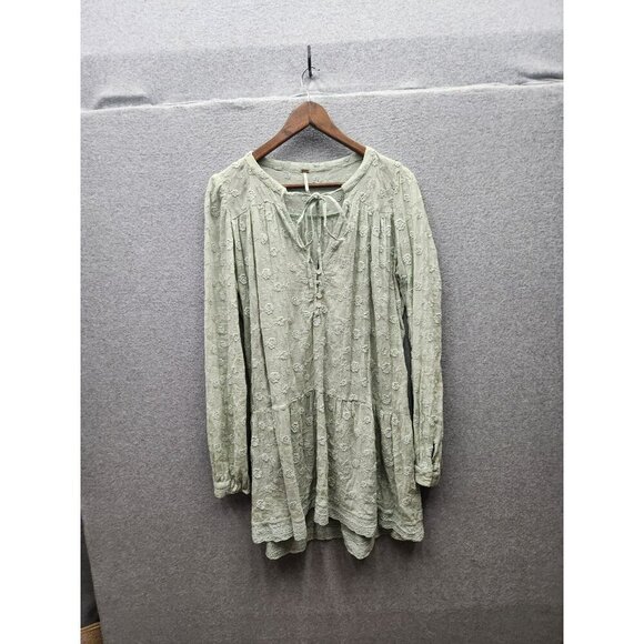Free People Dresses & Skirts - Free People Green Embroidered Long-Sleeve Tunic Dress